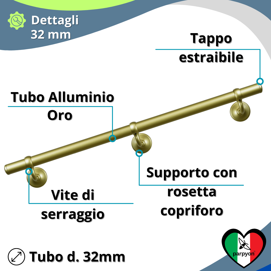 corrimano a muro scala tubo passamano #colore_oro-satinato