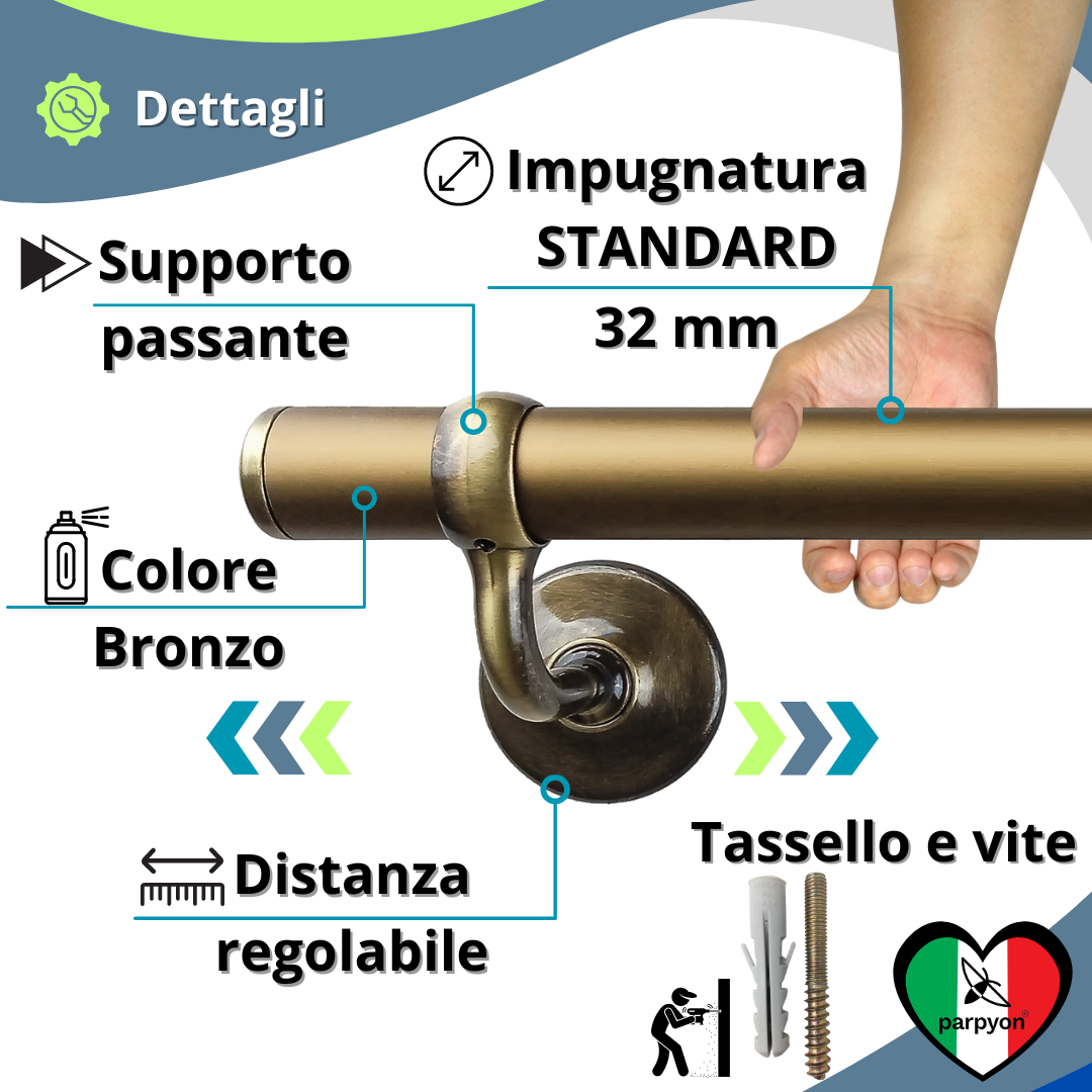 corrimano a muro scala tubo passamano #colore_bronzo