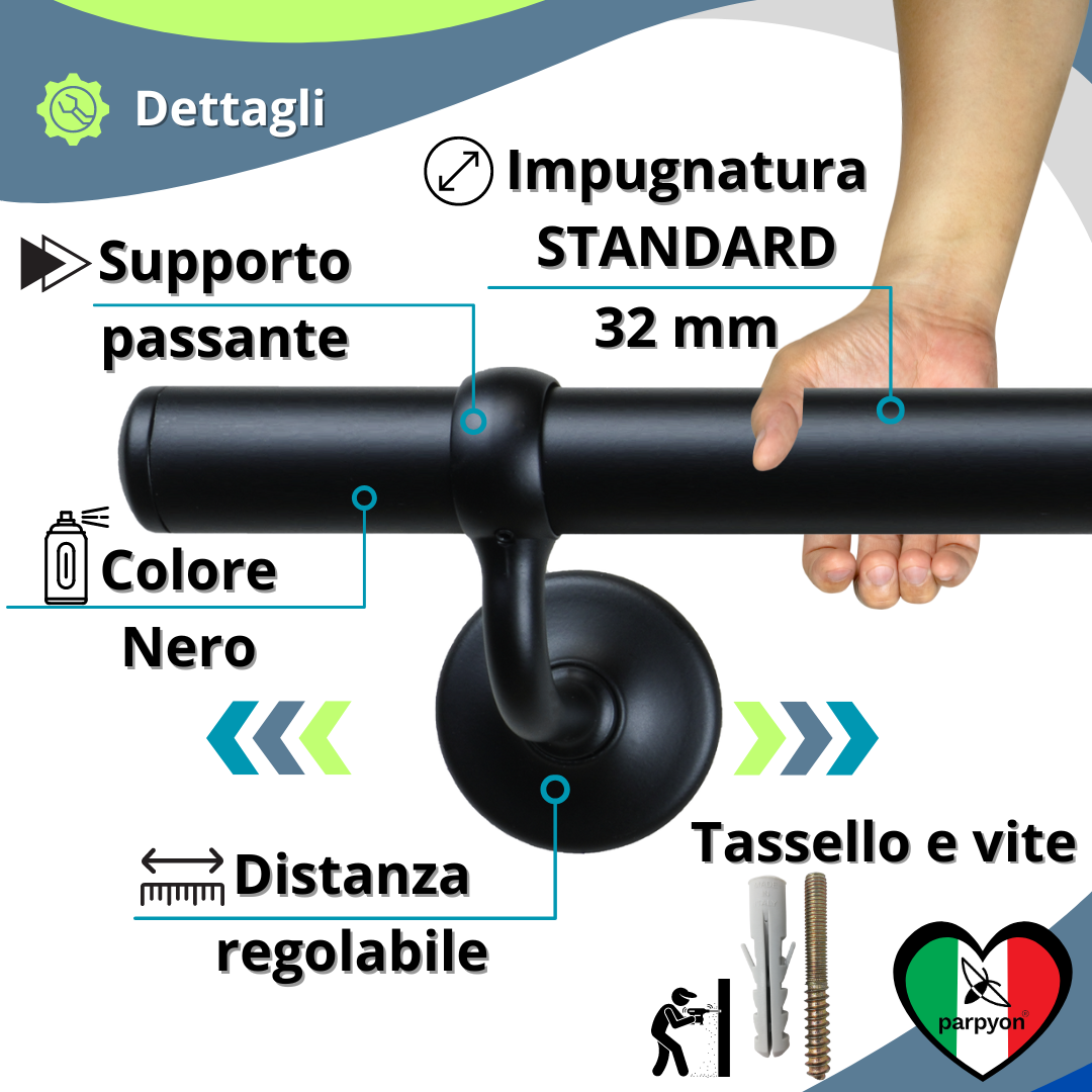 corrimano a muro scala tubo passamano #colore_nero