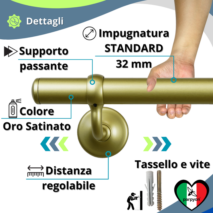 corrimano a muro scala tubo passamano #colore_oro-satinato