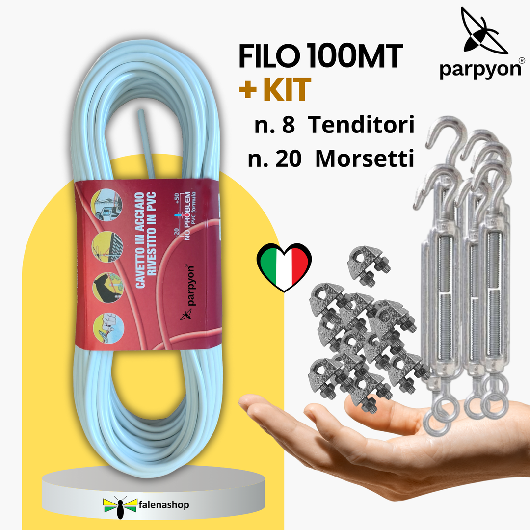 Filo per stendere il bucato da esterno d.4,5mm + KIT per il fissaggio