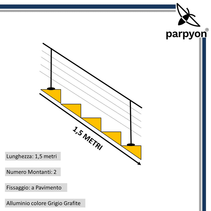 Ringhiera scala G. Grafite da 1.5 MT- Fissaggio Pavimento