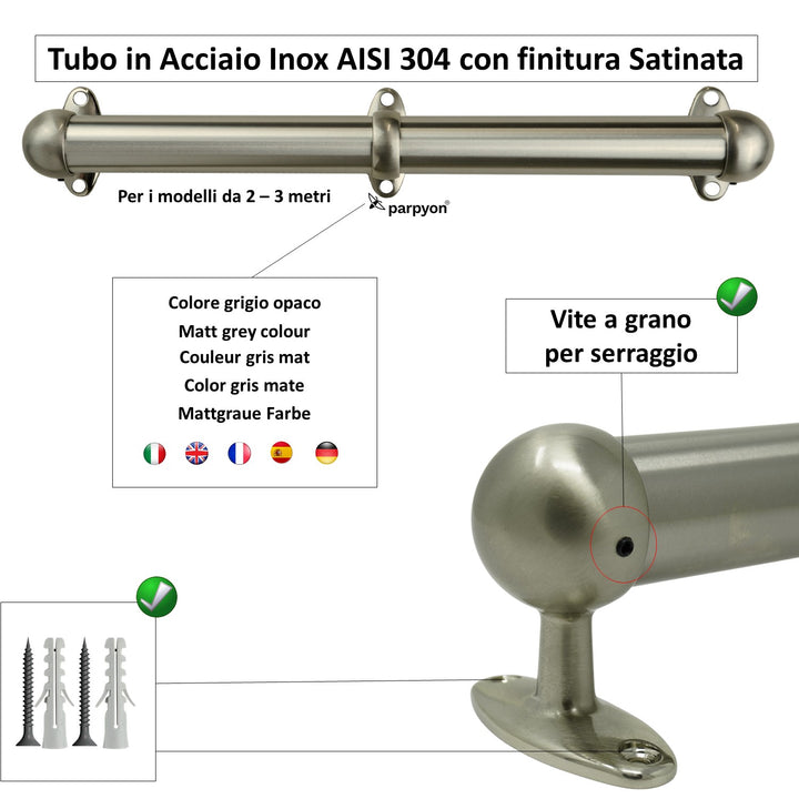 Corrimano Acciaio Inox Passamano a muro con supporti 519