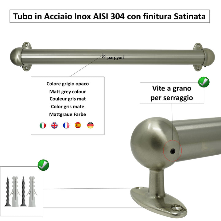 Corrimano Acciaio Inox Passamano a muro con supporti 519