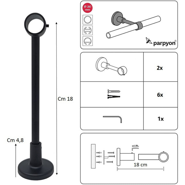 Supporti per bastoni tende in Metallo 845 2pz. + viti e tasselli