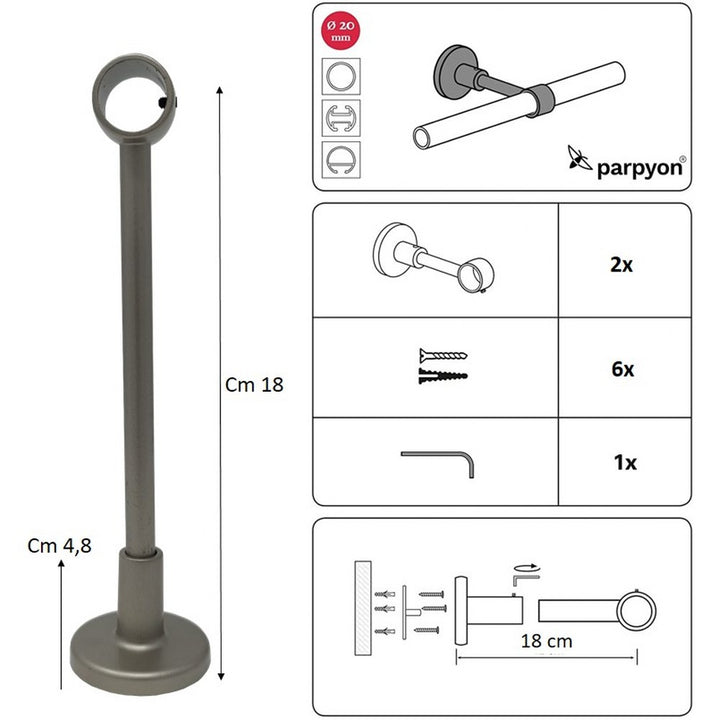 Supporti per bastoni tende in Metallo 845 2pz. + viti e tasselli