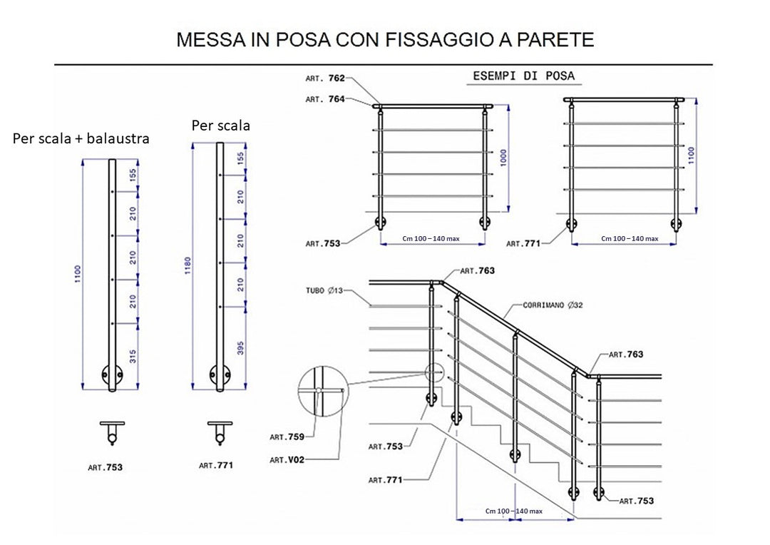 Montante per Ringhiera Fissaggio Laterale