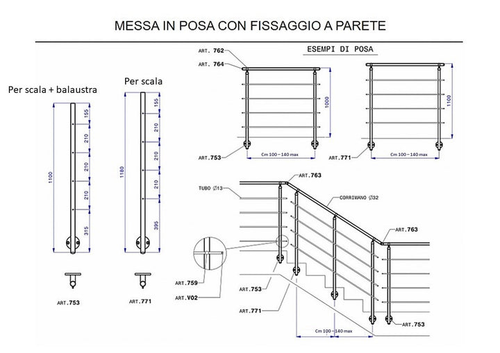 Montante per Ringhiera Fissaggio Laterale