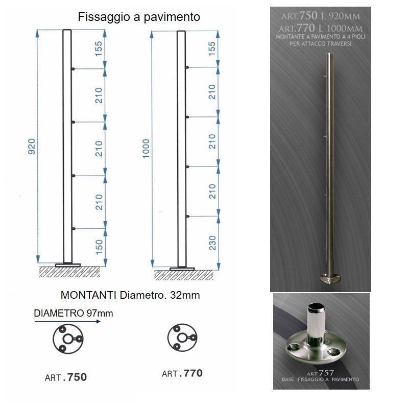 Ringhiera scala in Acciaio Inox Personalizzata Fissaggio Pavimento