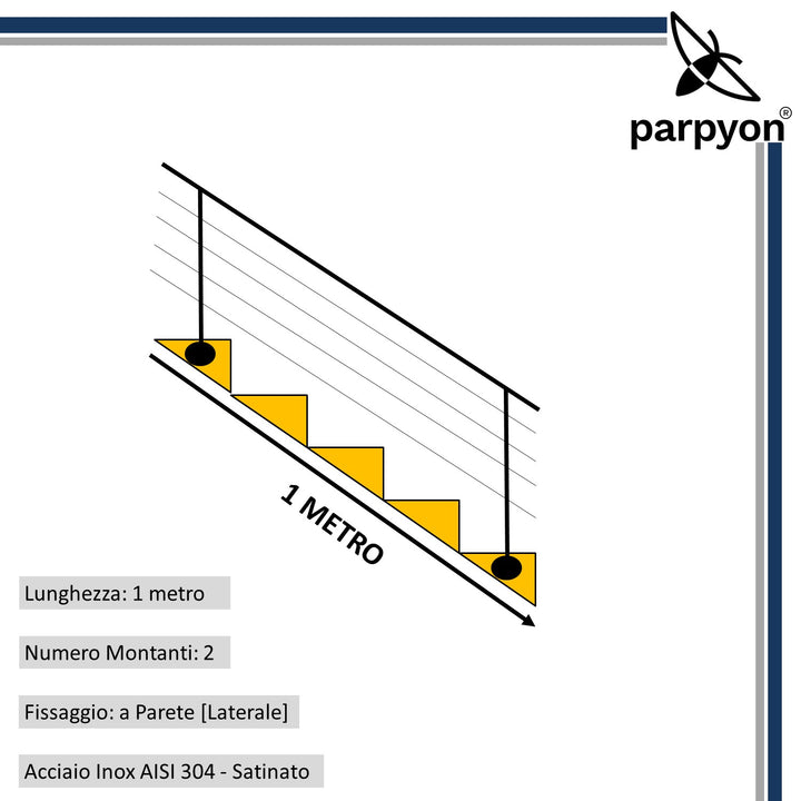 Ringhiera scala in Acciaio Inox da 1 MT- Fissaggio Parete