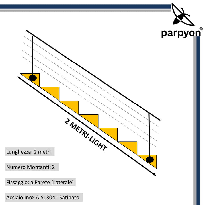 Ringhiera scala in Acciaio Inox da 2 MT-LIGHT Fissaggio Parete