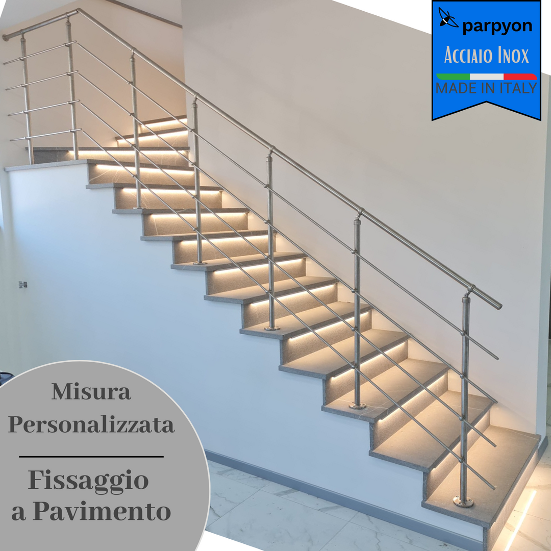 Ringhiera scala in Acciaio Inox Personalizzata Fissaggio Pavimento