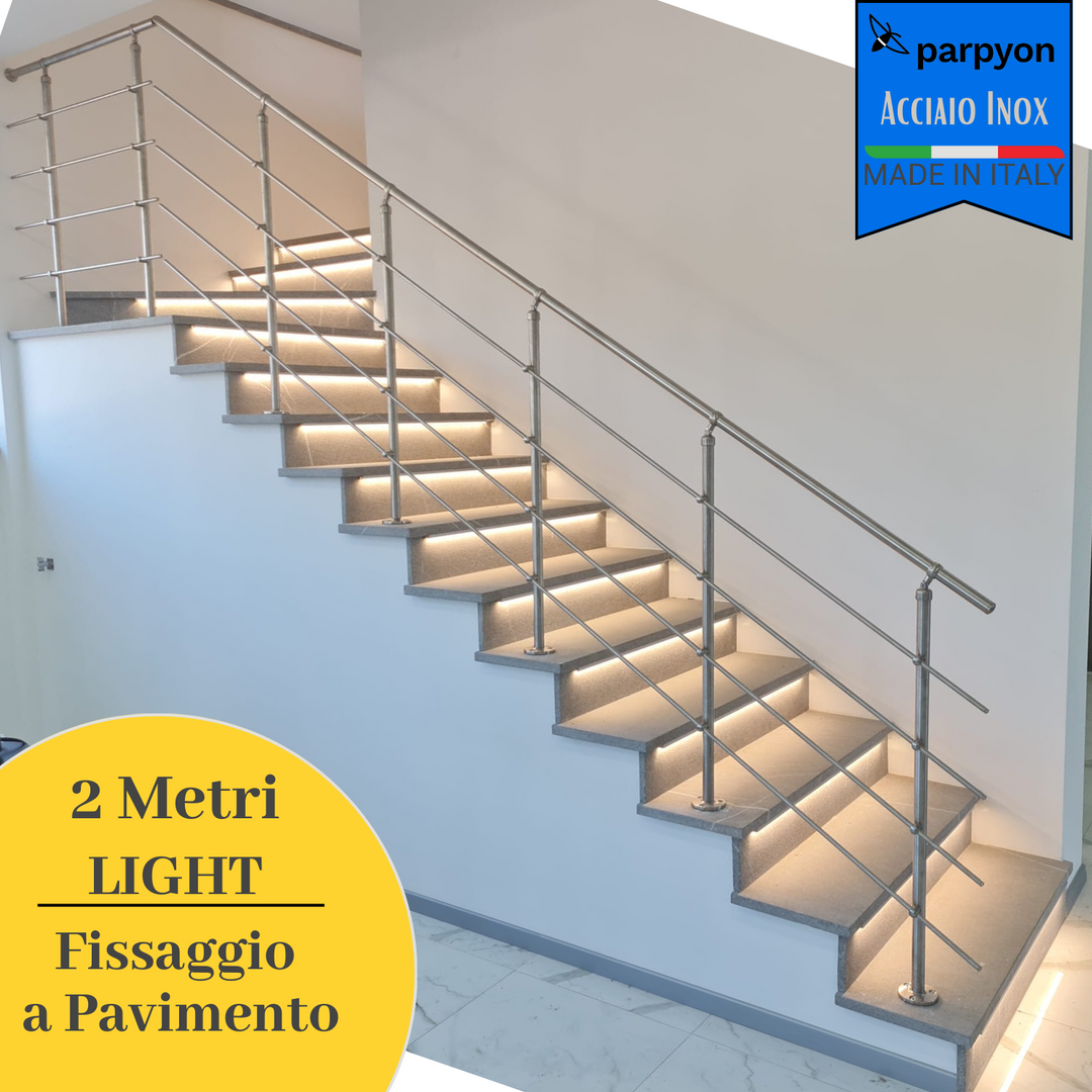 Ringhiera scala in Acciaio Inox da 2 MT-LIGHT Fissaggio Pavimento